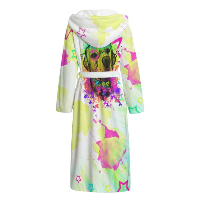 Preview: Bunter Bademantel Leo aus Flanell – flauschig & farbenfroh, Größen S–2XL